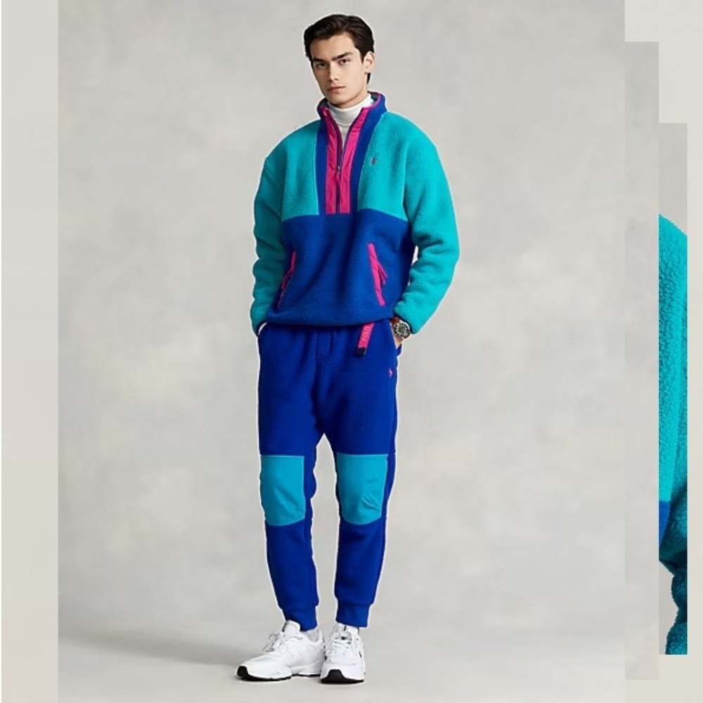 Polo Ralph Lauren | Men's XL Fleece Quarter Zip | Teal Colorblock | Spectre - Picture 5 of 16
